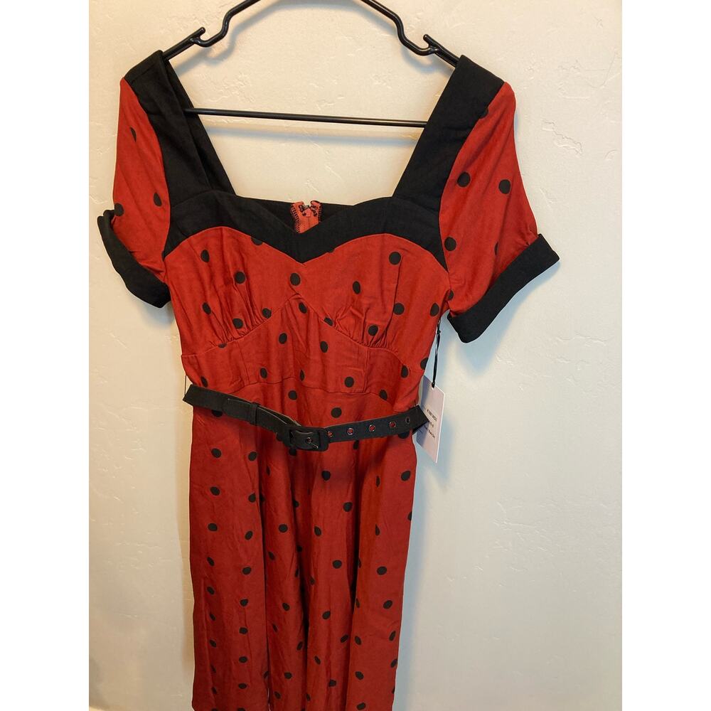 Unique Vintage Red and Black Short Sleeve Midi Length Retro Style Dress Size S/M - Picture 7 of 10